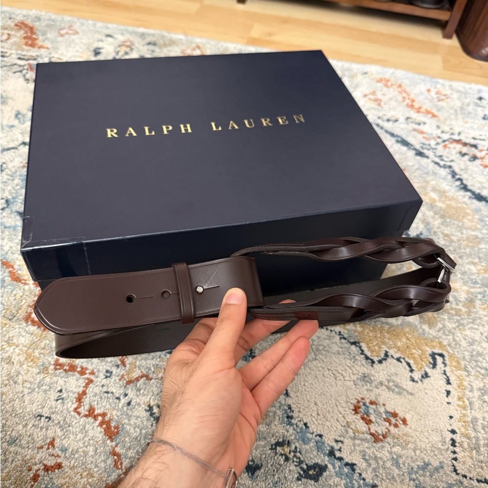 Ralph Lauren Collection Dark Brown Braided Leather Belt